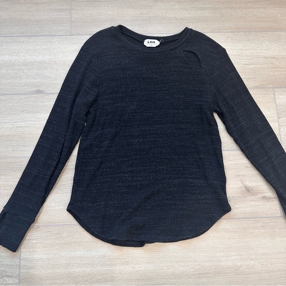 LNA slub sweater long sleeve ribbed cut out knit top XS black - Picture 4 of 8